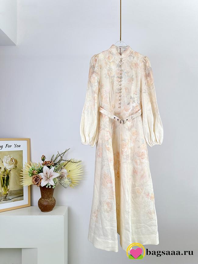 Bagsaaa Zimmermann Crush Floral-Print Linen Midi Dress - 1