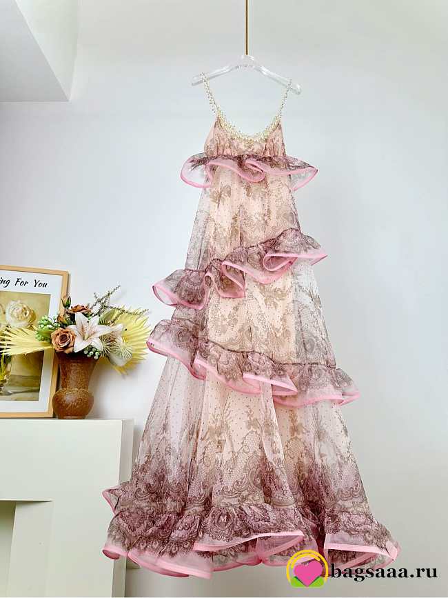 Bagsaaa Zimmermann Crush embellished silk-organza maxi dress in the Pink Lace - 1
