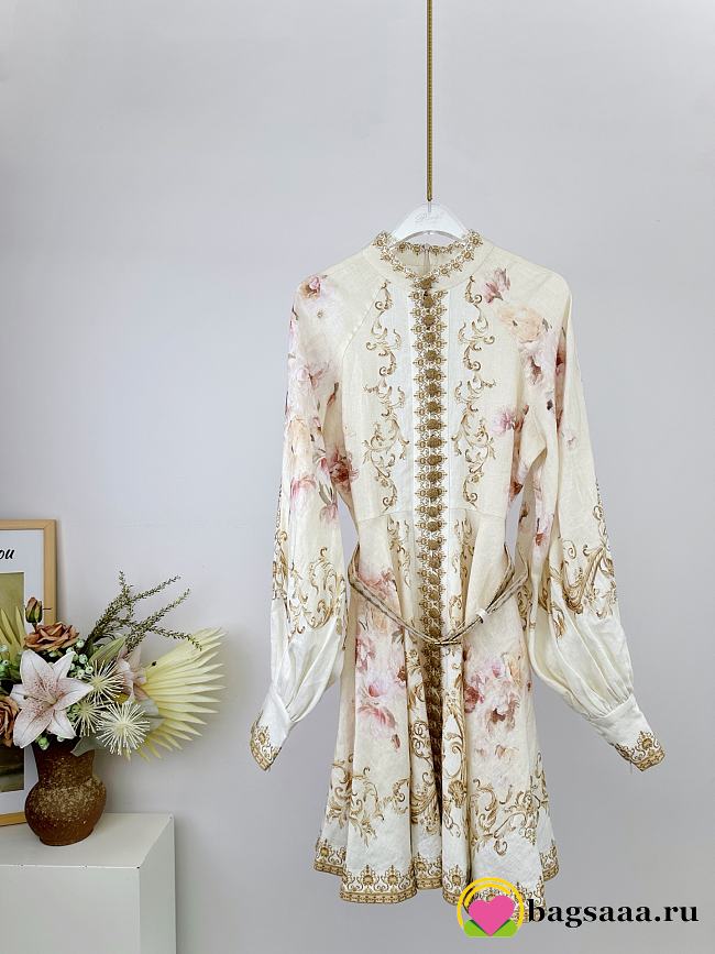 Bagsaaa Zimmermann Hypnotic buttoned mini dress in cream peony linen - 1
