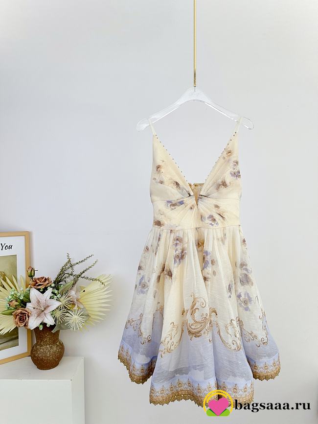 Bagsaaa Zimmermann Hypnotic V Neck Mini Dress in the colorway Cream - 1