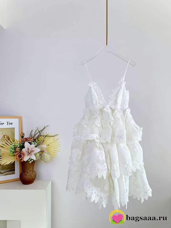 Bagsaaa Zimmermann Crush Lace-Trim Tiered Linen-Silk Blend Maxi Dress in white - 1