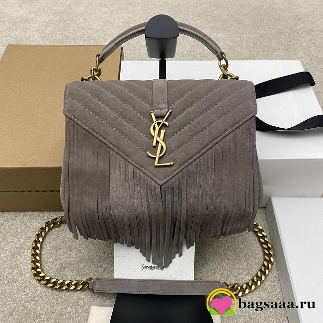 Bagsaaa YSL Saint Laurent College medium chain quilted suede shoulder bag- 24cm - 1