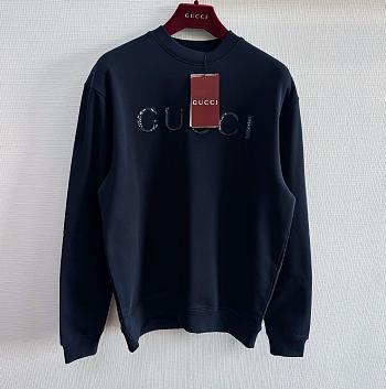 Bagsaaa Gucci cotton jersey sweatshirt in navy with a sequin logo embroidery