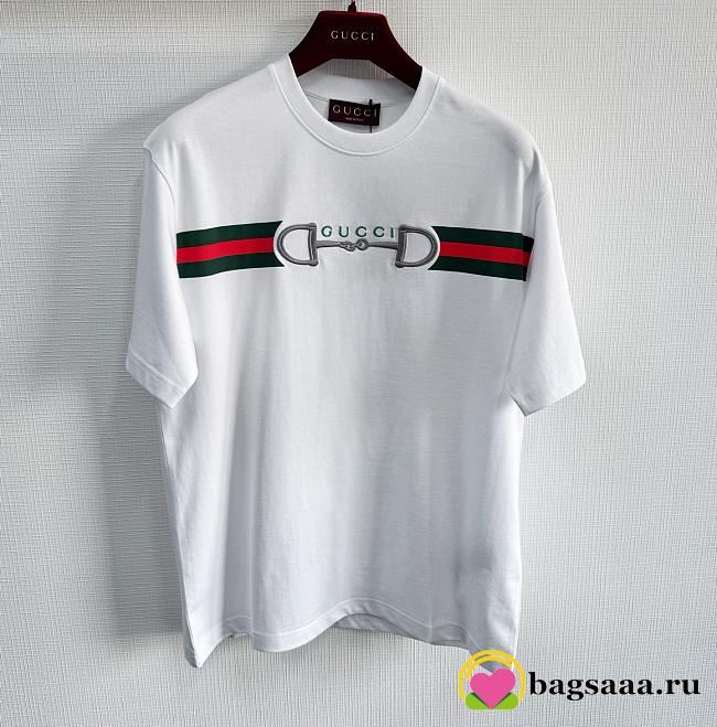 Bagsaaa Gucci cotton jersey T-shirt with a green and red Web stripe - 1