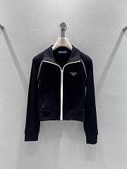 Bagsaaa Prada black Re-Nylon blouson jacket with white piping details - 1