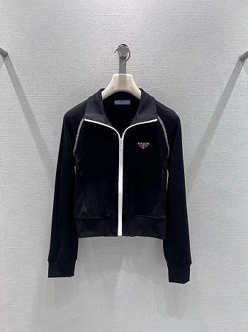 Bagsaaa Prada black Re-Nylon blouson jacket with white piping details
