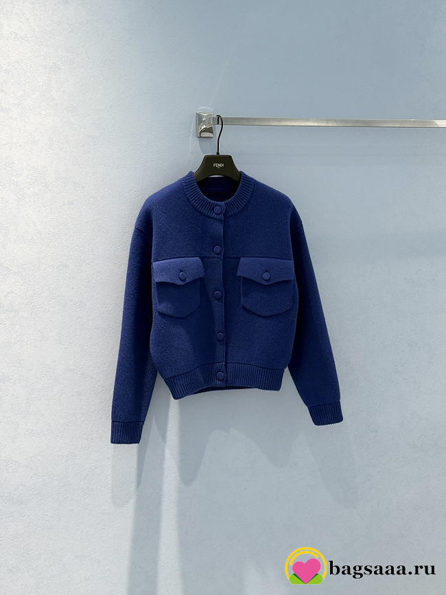 Bagsaaa Fendi blue wool cardigan with pockets - 1