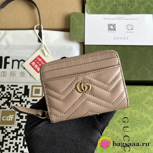 Bagsaaa Gucci GG Marmont card case in taupe - 12cm - 1