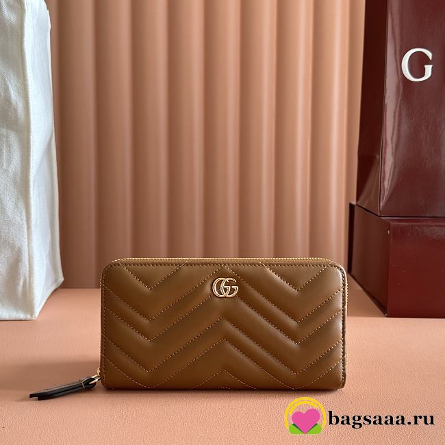 Bagsaaa Gucci GG Marmont zip around wallet 837758 brown - 19cm - 1