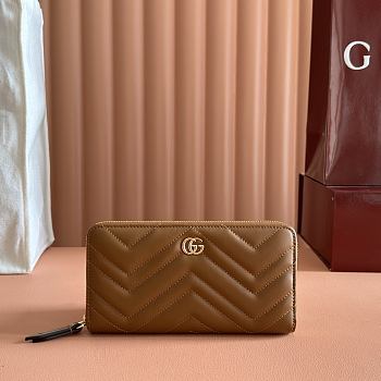 Bagsaaa Gucci GG Marmont zip around wallet 837758 brown - 19cm