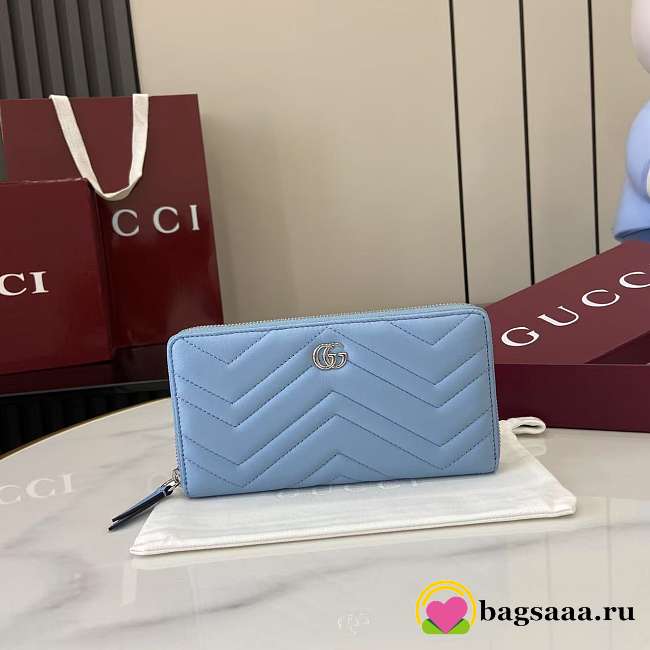 Bagsaaa Gucci GG Marmont zip around wallet 837758 light blue - 19cm - 1