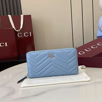 Bagsaaa Gucci GG Marmont zip around wallet 837758 light blue - 19cm