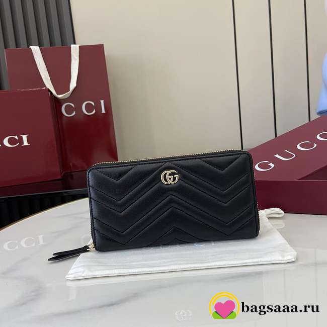 Bagsaaa Gucci GG Marmont zip around wallet 837758 black - 19cm - 1