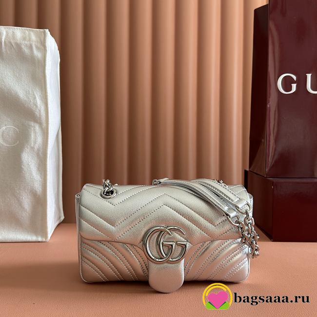 Bagsaaa Gucci GG Marmont small shoulder bag 837280 silver - 22cm - 1