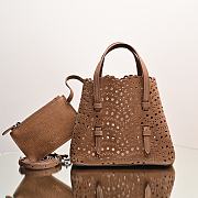 Bagsaaa Alaïa Mina 20 laser-cut nubuck tote bag in brown color - 20cm - 1