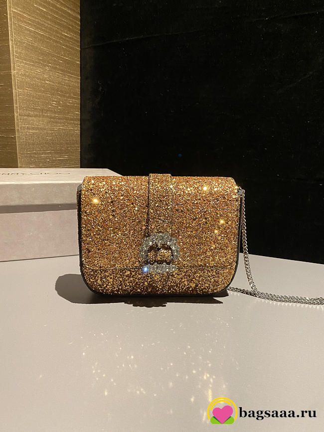 Bagsaaa Jimmy Choo Cheri glitter crossbody bag with gold crystal-embellished - 18cm - 1