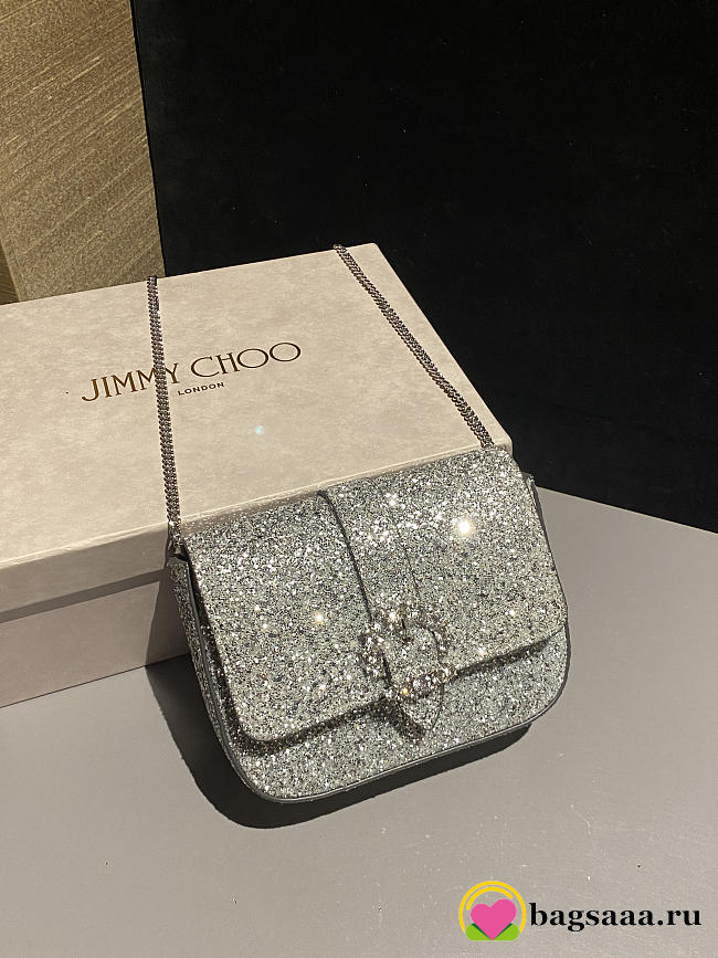 Bagsaaa Jimmy Choo Cheri glitter crossbody bag with silver crystal-embellished - 18cm - 1