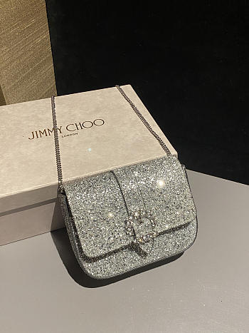 Bagsaaa Jimmy Choo Cheri glitter crossbody bag with silver crystal-embellished - 18cm