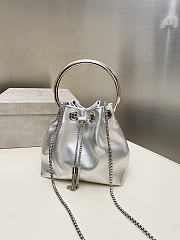 Bagsaaa Jimmy Choo Bon Bon Micro leather bucket bag in silver - 16cm - 1