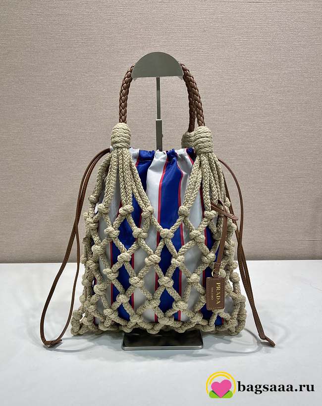 Bagsaaa Prada Noué medium cotton macramé bag 1BC111 Cord/Royal Blue - 37cm - 1