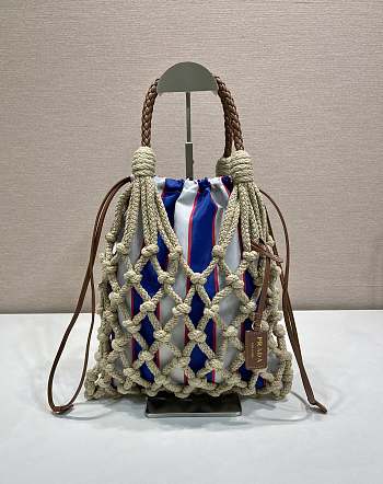 Bagsaaa Prada Noué medium cotton macramé bag 1BC111 Cord/Royal Blue - 37cm