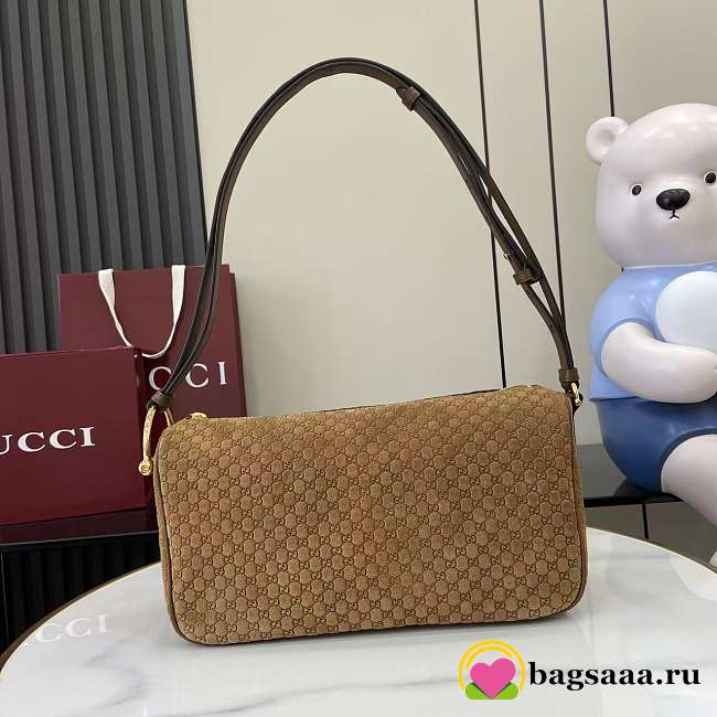 Bagsaaa Gucci Half Horsebit medium shoulder bag 860787 brown suede - 31.5cm - 1