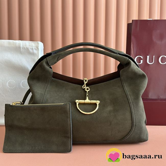 Bagsaaa Gucci Softbit maxi shoulder bag 837466 green suede - 46cm - 1
