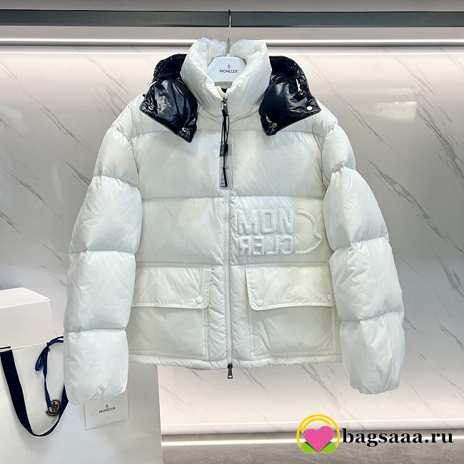 Bagsaaa white Moncler puffer jacket with black hood lining - 1
