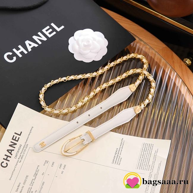 Bagsaaa white leather and gold-tone chain Chanel belt - 1
