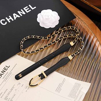 Bagsaaa black leather and gold-tone chain Chanel belt