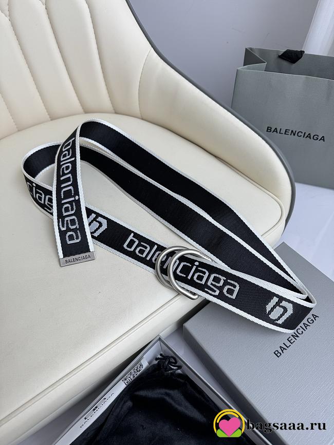 Bagsaaa Balenciaga D-ring belt in black and white jacquard webbing - 1