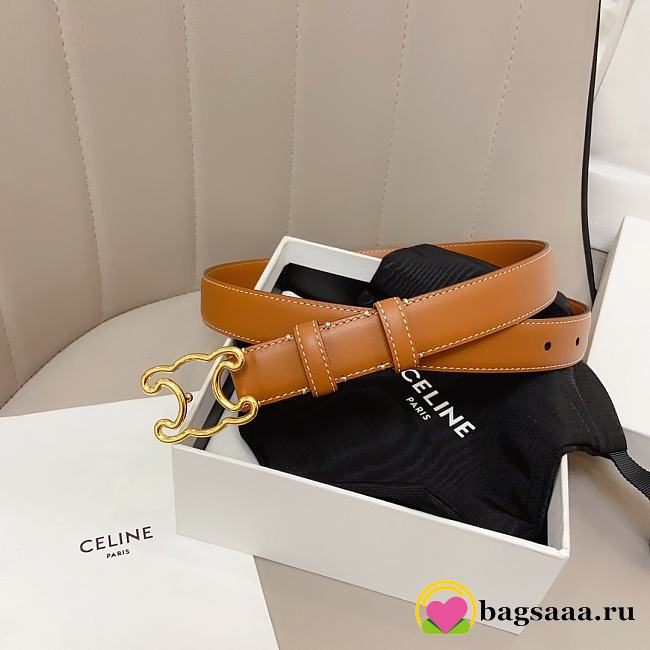 Bagsaaa Celine Triomphe belt in brown taurillon leather with gold-finish hardware - 1