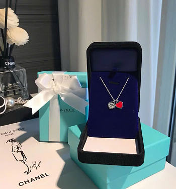 Bagsaaa Return to Tiffany Red Double Heart Tag Pendant in Silver Mini