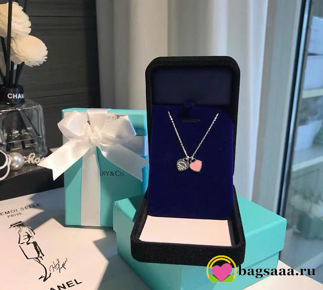 Bagsaaa Return to Tiffany Pink Double Heart Tag Pendant in Silver Mini - 1