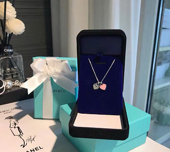 Bagsaaa Return to Tiffany Pink Double Heart Tag Pendant in Silver Mini