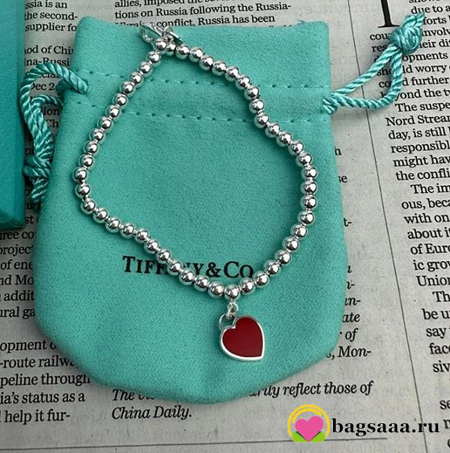 Bagsaaa Return to Tiffany Red Heart Tag Bead Bracelet in Silver - 1