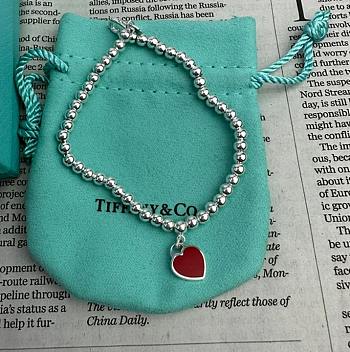 Bagsaaa Return to Tiffany Red Heart Tag Bead Bracelet in Silver