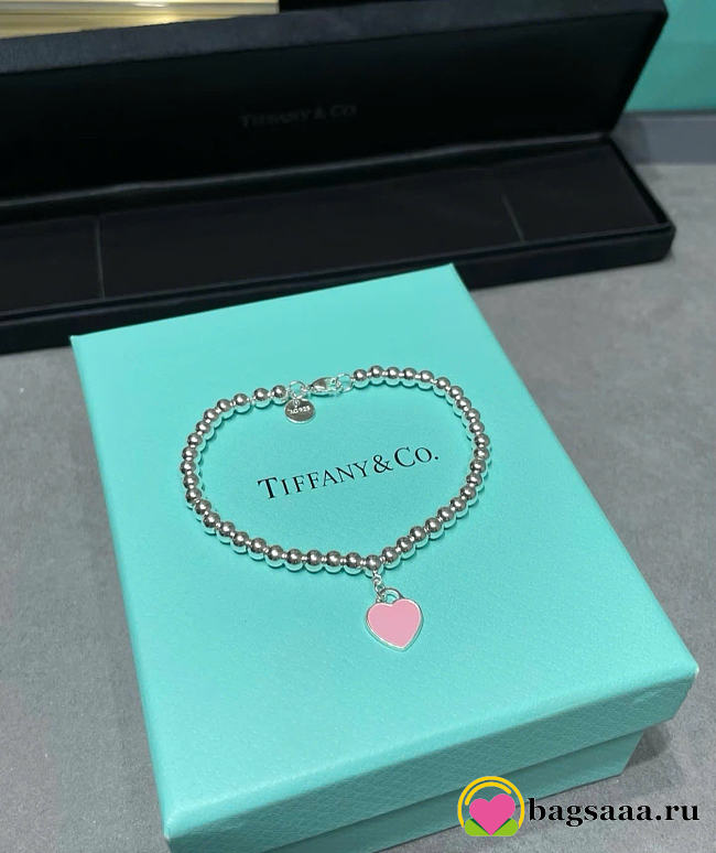 Bagsaaa Return to Tiffany Pink Heart Tag Bead Bracelet in Silver - 1