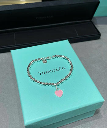 Bagsaaa Return to Tiffany Pink Heart Tag Bead Bracelet in Silver