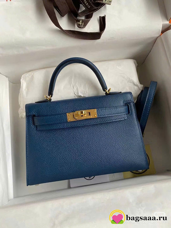 Bagsaaa Hermes Kelly Mini In Blue Epsom Leather - 19cm - 1