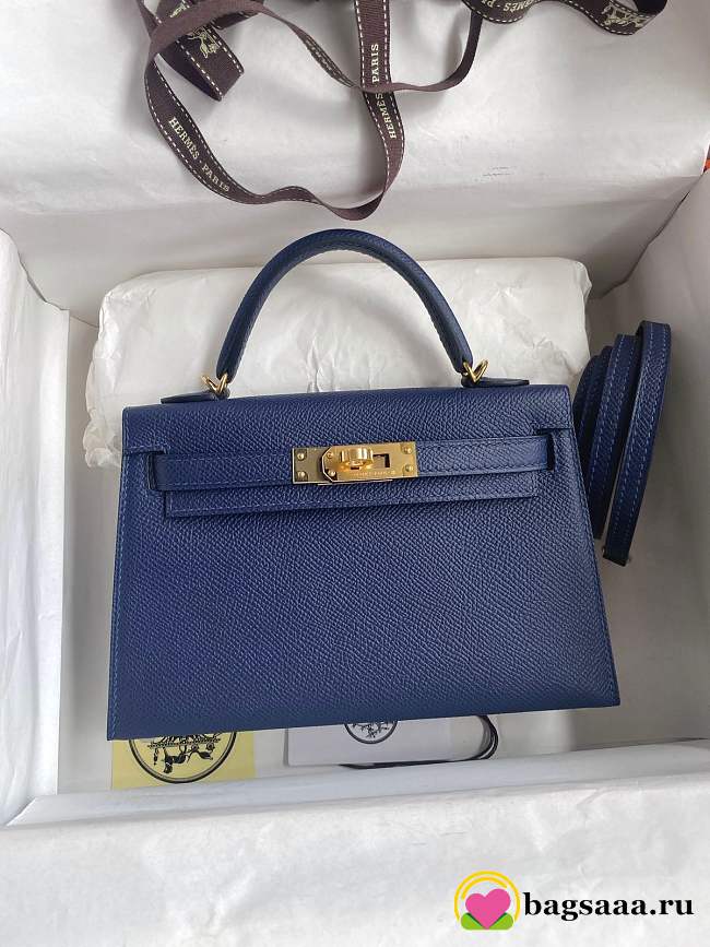 Bagsaaa Hermes Kelly Mini In Blue #68 Epsom Leather - 19cm - 1