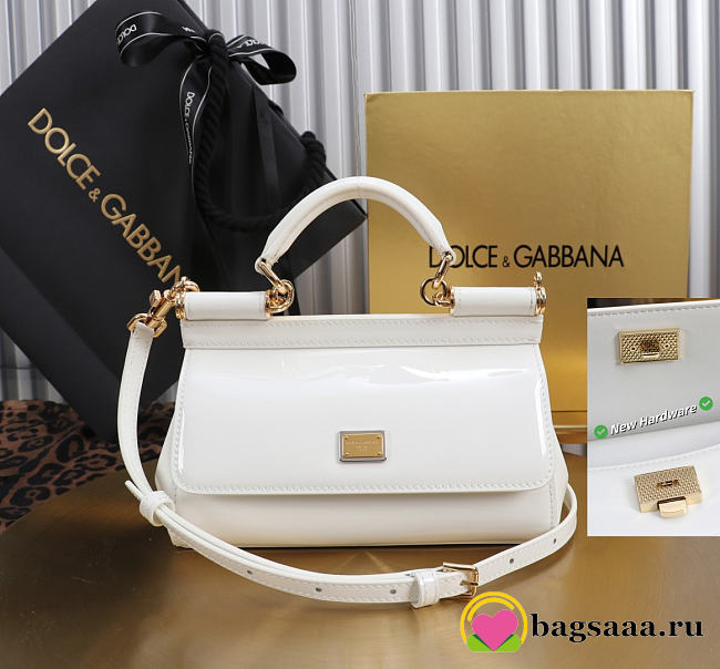 Bagsaaa Dolce & Gabbana small Sicily handbag in white patent-leather - 18cm - 1