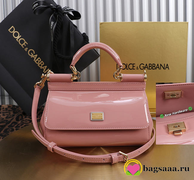 Bagsaaa Dolce & Gabbana small Sicily handbag in pink patent-leather - 18cm - 1