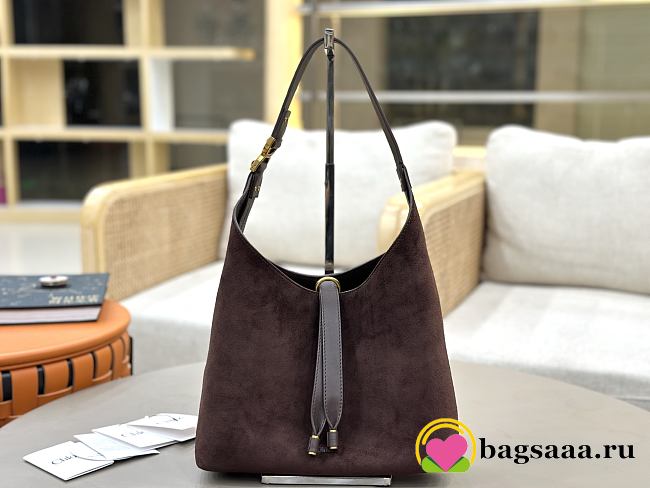 Bagsaaa Chloé small Marcie hobo bag in dark brown suede material - 29cm - 1