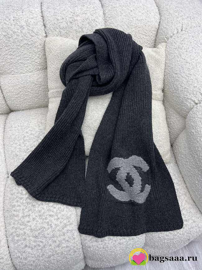 Bagsaaa dark gray Chanel cashmere and wool blend scarf  - 1