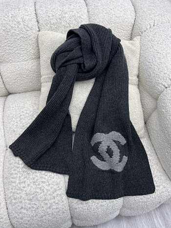 Bagsaaa dark gray Chanel cashmere and wool blend scarf 