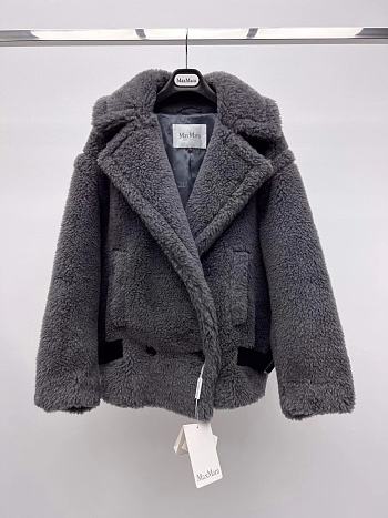 Bagsaaa Max Mara Teddy Bear Icon coat in gray alpaca and wool-blend fabric
