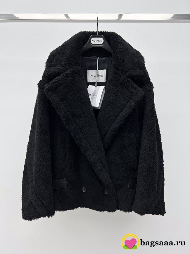 Bagsaaa Max Mara Teddy Bear Icon coat in black alpaca and wool-blend fabric - 1