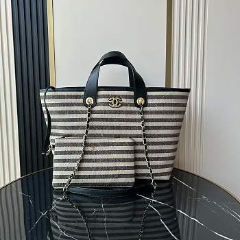 Bagsaaa Chanel Deauville tote bag in canvas material with black and white stripes