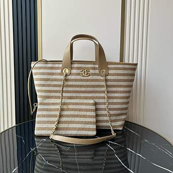 Bagsaaa Chanel Deauville tote bag in canvas material with beige and white stripes